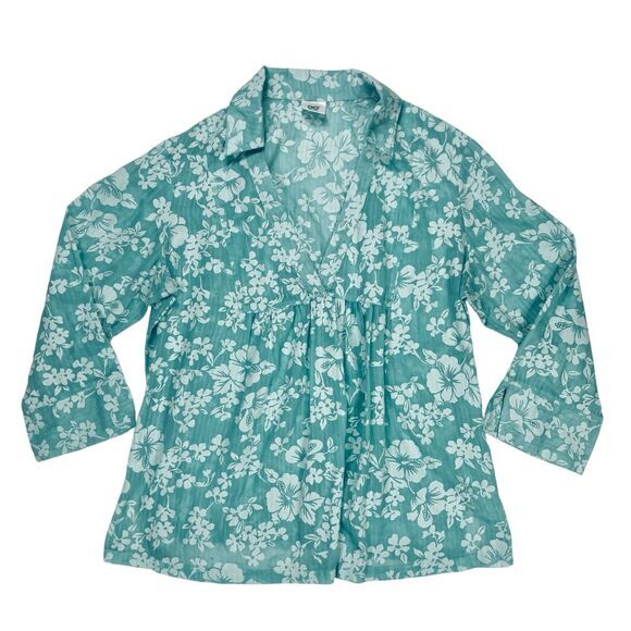 Infinity Maternity Blouse Womens L Teal Green Floral Boho Norm Core Comfy Shirt - Picture 1 of 16